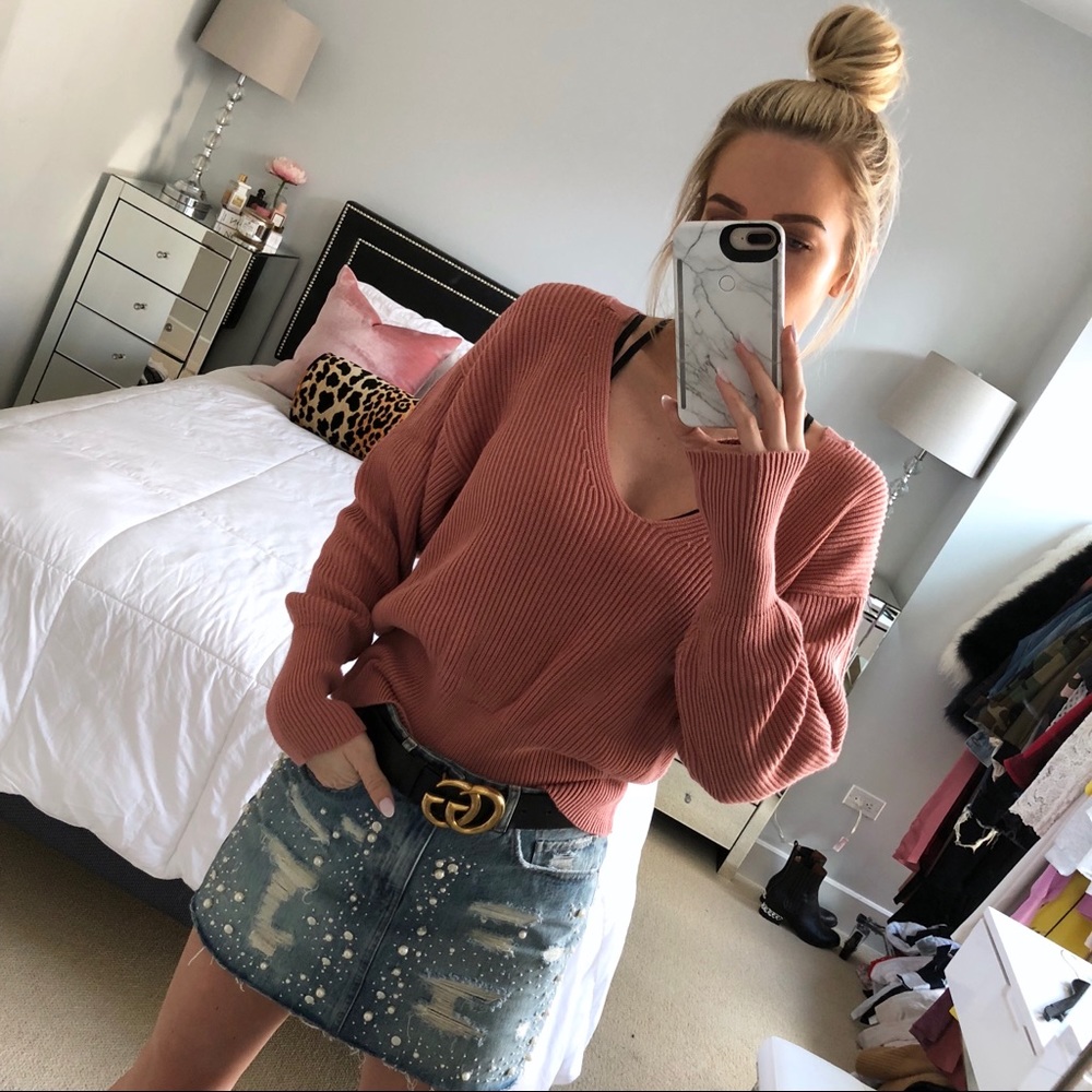 Free People V-Neck Knit Sweater Cinnamon Color - Picture 5 of 7